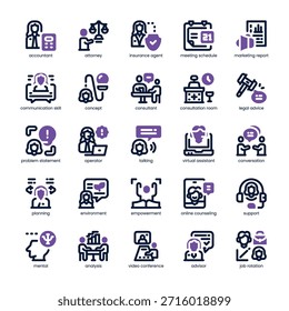 Paquete de iconos de consultoría para su Sitio web, móvil, presentación y diseño de logotipos. Diseño de doble tono Icon. Ilustración gráfica de Vector y trazo editable.
