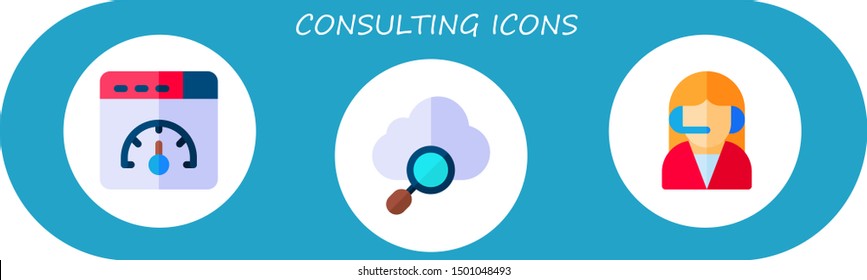 consulting icon set. 3 flat consulting icons.  Simple modern icons about  - web optimization, seo, telemarketer