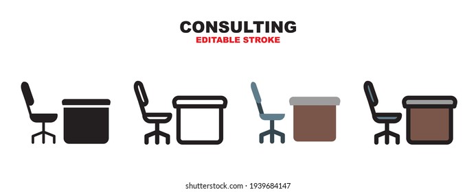Consulting icon set with different styles. Colored vector icons designed in filled, outline, flat, glyph and line colored. Editable stroke and pixel perfect. Can be used for web, mobile, ui and more.