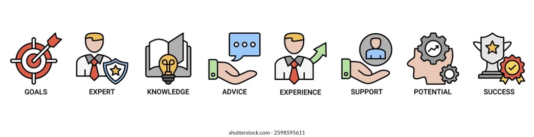 Consulting icon set. Vector illustration concept for business consultation with icon outline color symbol background.