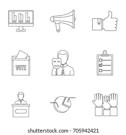 Consulting icons set. Outline style set of 9 consulting vector icons for web design