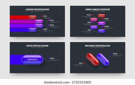 Consulting Innovation Four Five One Two Option Diagram Frame Layout Vector Illustration Collection. Advertising Report 4 5 1 2 Step Infographic Slide Design Set.