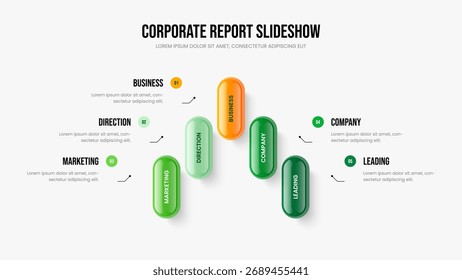 Consulting Insight Plantilla de presentación de diapositivas de 5 pasos. Ilustración vectorial de diseño de presentación de lanzamiento moderno. Diseño de diapositivas infográficas de cinco opciones de Plan de mercado.