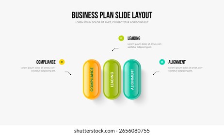 Ilustração do vetor de modelo de apresentação de slides do Insight de consultoria. Visão Geral Corporativa 3 Etapas Infográfico Frame Layout. Projeto de Slide de Diagrama de Três Elementos do Portfólio de Produtos.