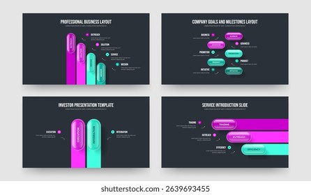Consulting Introduction 4 5 2 3 Step Diagram Presentation Design Collection. Professional Profile Four Five Two Three Option Infographic Slideshow Template Vector Illustration Set.
