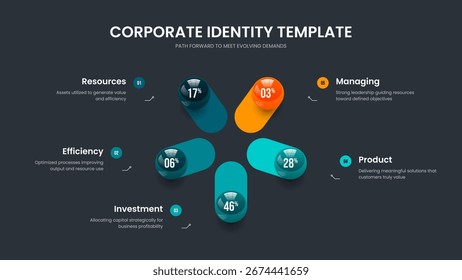 Consulting Introduction Five Step Infographic Slide Layout. Clean Development Presentation Design Vector Illustration. Science Proposal 5 Option Diagram Frame Template.