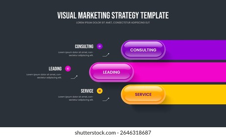 Consulting Introduction Three Option Infographic Frame Layout. Market Plan Slideshow Design Vector Illustration. Business Planning 3 Element Diagram Slide Template.