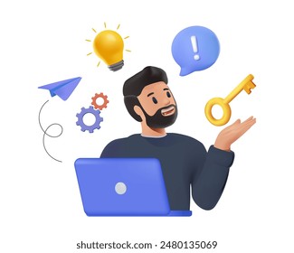 Consulting, key account manager, business plan, 3D design concept. Vector illustration for website banner, marketing material, business presentation, online advertising. Support online