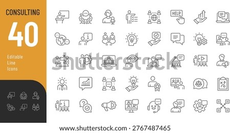 Consulting Line Editable Icons set. Vector illustration in a modern thin line style of business related icons: advise, conference, expert, and more. Isolated on transparent background.