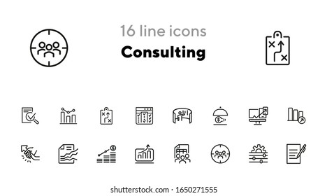 Consulting line icon set. Graph, chart, analysis. Business concept. Can be used for topics like marketing, finance management, startup