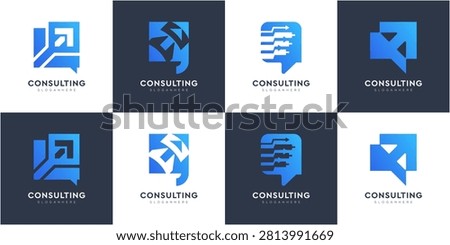 Consulting Logo Design Collections. Abstract Chat Bubble and Arrow Up Symbols. Financial Advisor and Business Growth Strategy Concept.	
