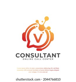 Consulting Logo Icon. Online Consultant Initial Letter V Logo Design Template