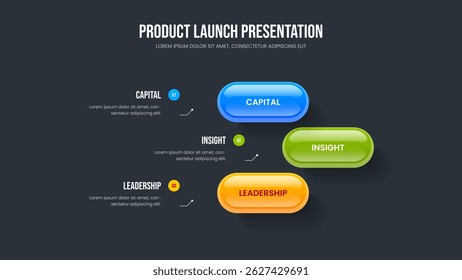 Consulting Performance Three Step Diagram Slide Layout. Digital Planning 3 Option Infographic Presentation Template. Market Portfolio Frame Design Vector Illustration.