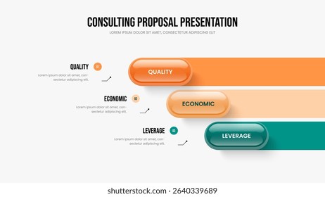 Consulting Plan Three Element Infographic Frame Template. Service Solution 3 Option Diagram Slideshow Layout. Enterprise Strategy Slide Design Vector Illustration.