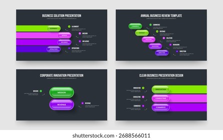 Consulting Planning 4 5 2 3 Option Diagram Presentation Template Bundle. Modern Innovation Four Five Two Three Step Infographic Slideshow Layout Vector Illustration Set.
