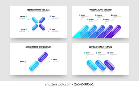 Consulting Planning Four Five Two Three Step Infographic Slide Layout Vector Illustration Collection. Visual Insight 4 5 2 3 Option Diagram Frame Design Set.
