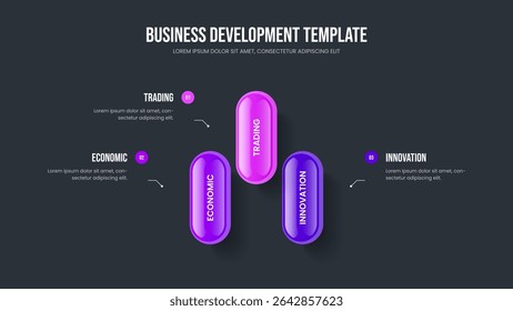 Consulting Planning Frame Template Vector Illustration. Market Strategy Three Option Infographic Presentation Design. Financial Portfolio 3 Element Diagram Slide Layout.