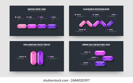 Consultoría Cartera 4 5 2 3 Paso Infografía Marco Layout Set. Campaña publicitaria Cuatro Cinco Dos Tres Elementos Diagrama Diapositiva Diseño Ilustración vectorial Colección.