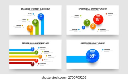 Consulting Portfolio Three Four Five One Element Infographic Slide Layout Vector Illustration Set. Business Showcase 3 4 5 1 Option Graph Frame Design Collection.