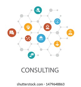 Consulting presentation template, cover layout and infographics.Expert, knowledge, experience, consultantsimple icons