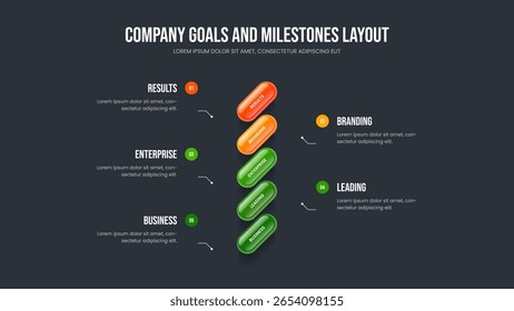 Consulting Profile 5 Element Diagram Slideshow Design. Product Insight Five Option Infographic Frame Layout. Digital Performance Presentation Template Vector Illustration.