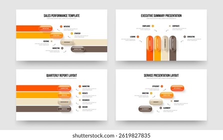 Consulting Profile Four Four Four Four Option Infographic Presentation Layout Vector Illustration Set. Professional Insight 4 4 4 4 Step Diagram Frame Template Bundle.
