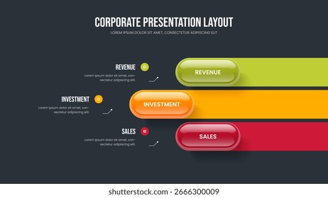 Modelo de slide do diagrama de opção da proposta de consultoria 3. Ilustração do Vetor do Design da Apresentação de Crescimento do Mercado. Desenvolvimento financeiro Layout de apresentação de slides de infográfico de três elementos.
