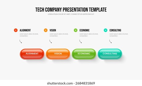 Consulting Report Frame Layout Vector Illustration. Advertising Development 4 Option Diagram Slideshow Design. Marketing Showcase Four Step Infographic Presentation Template.