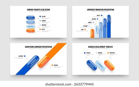 Consulting Review 4 5 2 3 Element Infographic Slideshow Design Bundle. Professional Introduction Four Five Two Three Step Diagram Presentation Template Vector Illustration Set.