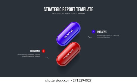Ilustración vectorial de diseño de diapositiva de revisión de consultoría. Plantilla de presentación de diapositivas de infografía de dos opciones de planificación de marketing. Análisis de inversores Diseño de presentación de diagrama de 2 pasos.