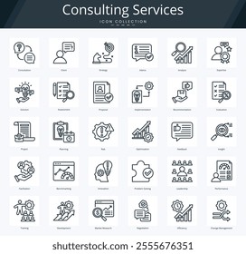 Consulting services outline icon pack for business consultation and strategy optimization