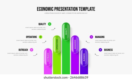 Consulting Showcase Slideshow Layout Vector Illustration. Company Insight Five Option Diagram Slide Template. Business Plan 5 Element Infographic Frame Design.