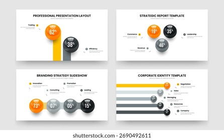Consulting Showcase Two Three Four Five Option Graph Slide Layout Vetor Illustration Bundle (Pacote de ilustração de vetor de layout de slide). Professional Campaign 2 3 4 5 Etapa Diagrama Slideshow Conjunto de Modelos.