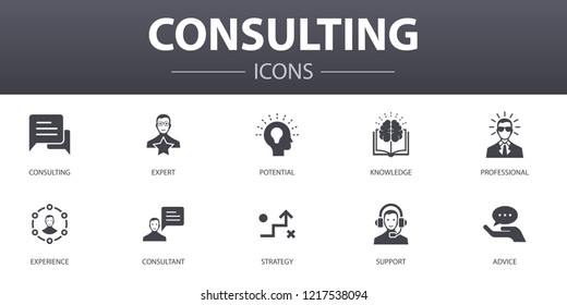 Consulting simple concept icons set. Contains such icons as Expert, knowledge, experience, consultant and more, can be used for web, logo, UI/UX