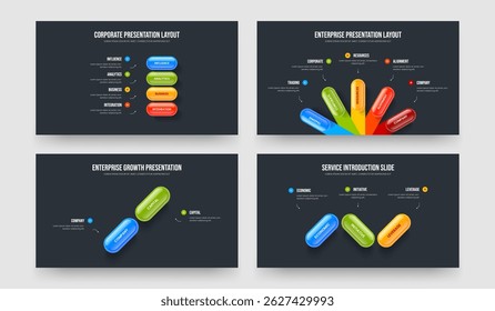 Consulting Solution 4 5 2 3 Step Diagram Slide Layout Bundle. Advertising Introduction Four Five Two Three Option Infographic Presentation Template Vector Illustration Set.