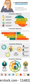Consulting or statistics concept infographic charts set. Business bar and percentage charts for presentation slide templates. Can be used for financial report, workflow layout and brochure design.