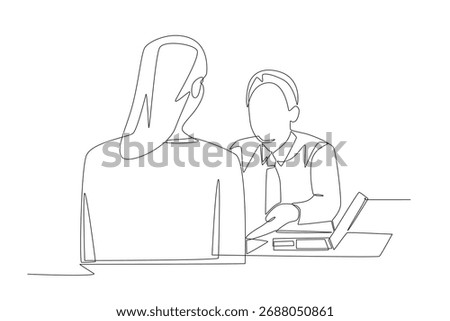 Consulting with store staff concept one-line drawing