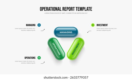 Consulting Strategy Three Element Infographic Frame Design. Advertising Overview 3 Step Diagram Presentation Layout. Enterprise Performance Slide Template Vector Illustration.