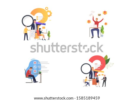 Consulting and support set. Consultant answer questions, managers making mistakes. Flat vector illustrations. Business, help, advice concept for banner, website design or landing web page