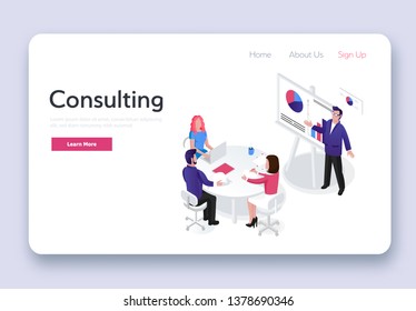 Consulting team. Isometric business template for web sites. Vector illustration