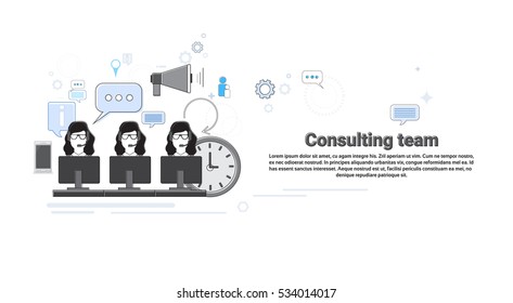 Consulting Team Support Technical Online Chat Web Banner Flat Vector Illustration