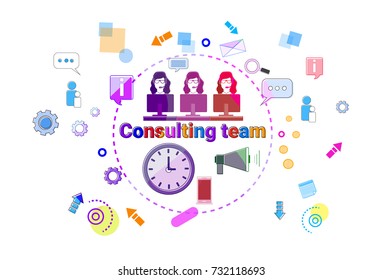 Consulting Team Support Technical Online Chat Web Banner Vector Illustration