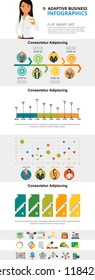 Consulting and teamwork charts set for presentation slide templates. Business process and bar charts. Can be used for annual report, advertising, flyer layout and banner design.