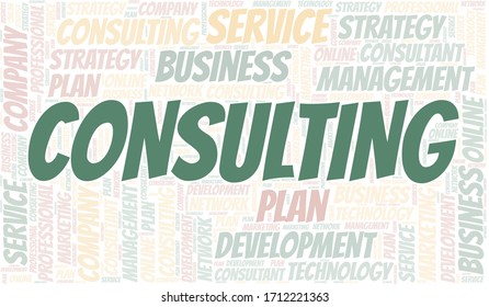 Consulting typography vector word cloud.