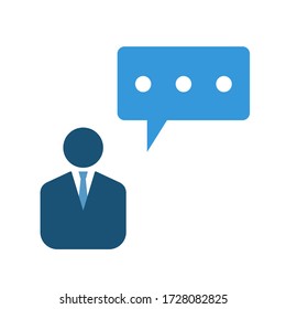 Vector de consultoría. Consultor de negocios. Ilustración plana sobre fondo blanco. Concepto de gestión y negocio. Icono de hombre de negocios.