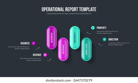 Consulting Visualization Frame Design Vector Illustration. Market Portfolio 4 Step Diagram Slideshow Layout. Visual Forecast Four Element Infographic Slide Template.