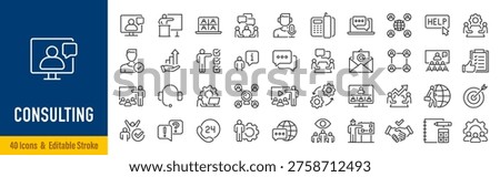 Consulting web icons in line style. Consultation, meeting, conference, service, communication, collection. Vector illustration.