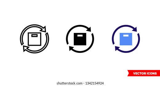 Consumable filled icon of 3 types: color, black and white, outline. Isolated vector sign symbol.