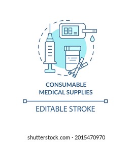 Consumable Medical Supplies Concept Icon. Hospital Charitable Equipment Abstract Idea Thin Line Illustration. First Aid Kit. Medicine Chest. Vector Isolated Outline Color Drawing. Editable Stroke