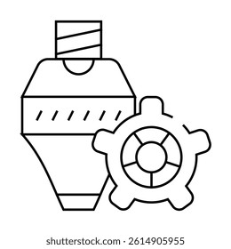 consumables, print head and gear line icon vector. consumables, print head and gear sign. isolated contour symbol black illustration